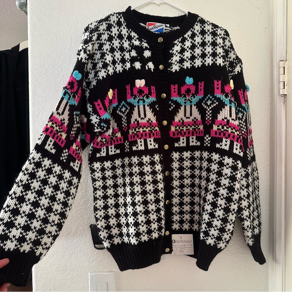 Multicolor Knit Cardigan with Gold Accents.